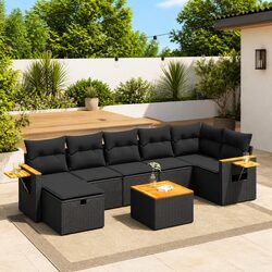 Outdoor Garden Sofa Set 8 Piece Black Poly Rattan Furniture Patio Lounge Suite