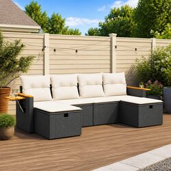 Garden Sofa Set 6 Piece Outdoor Furniture Patio Seating Black Poly Rattan