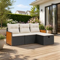 4 Piece Garden Sofa Set with Storage Cushions Black Outdoor Patio Furniture