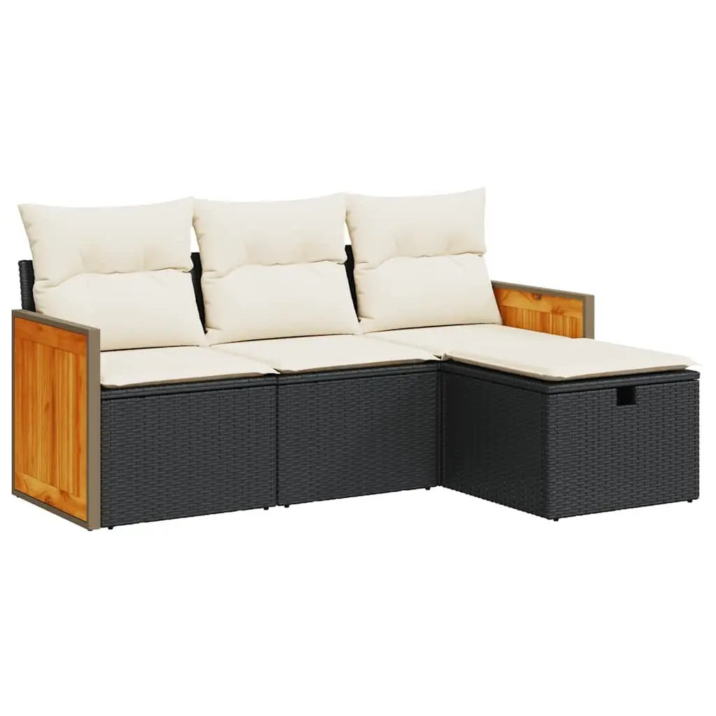 4 Piece Garden Sofa Set with Storage Cushions Black Outdoor Patio Furniture