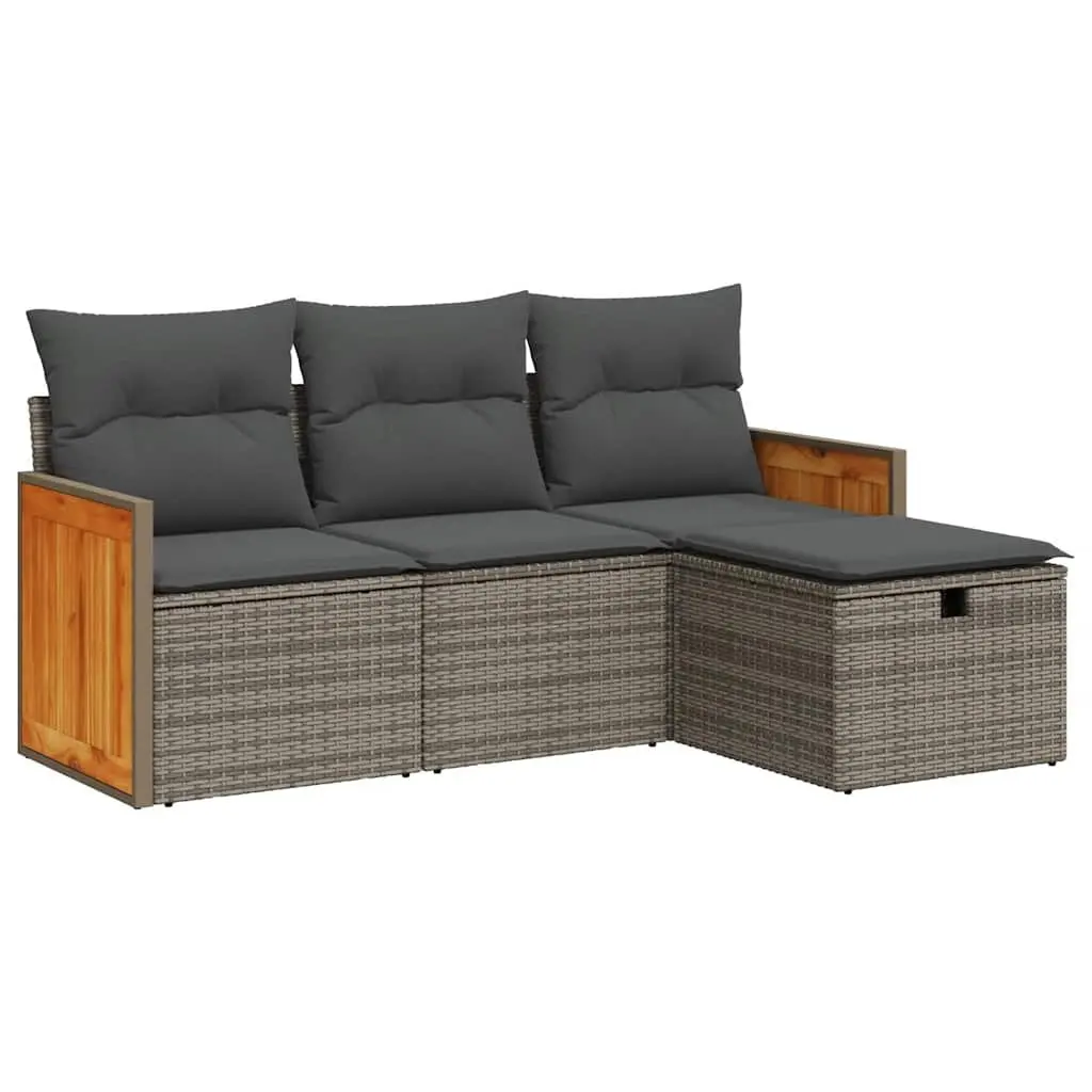 4 Piece Garden Sofa Set with Storage Cushions Grey Poly Rattan Outdoor Patio
