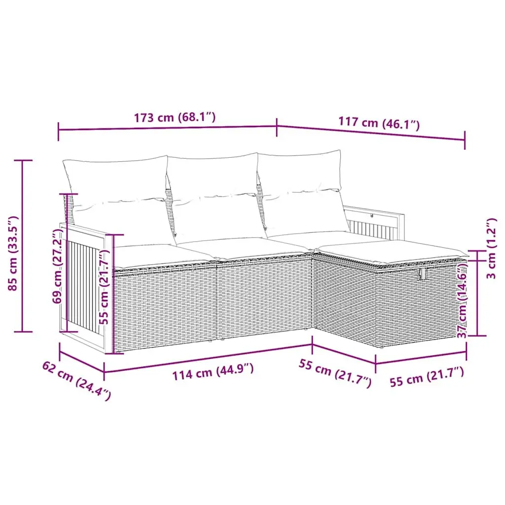 4 Piece Garden Sofa Set with Storage Cushions Grey Poly Rattan Outdoor Patio