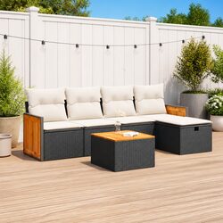 6 Piece Outdoor Garden Sofa Set Black Poly Rattan Patio Furniture with Cushions