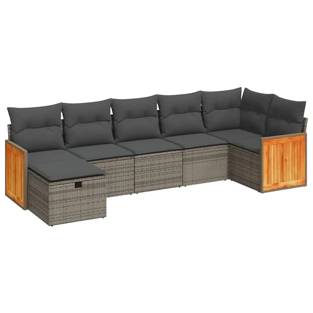 7 Piece Garden Sofa Set Grey Poly Rattan Outdoor Furniture Patio Lounge Cushions