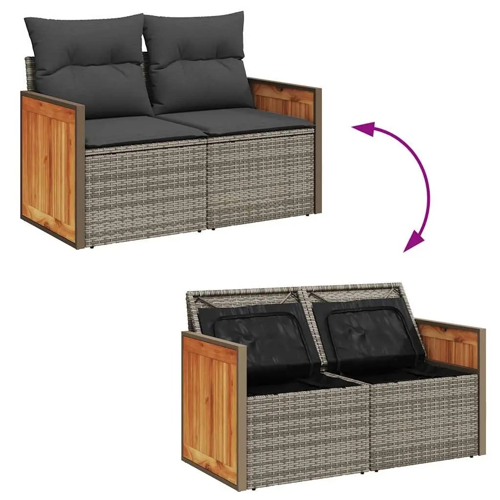 7 Piece Garden Sofa Set Grey Poly Rattan Outdoor Furniture Patio Lounge Cushions