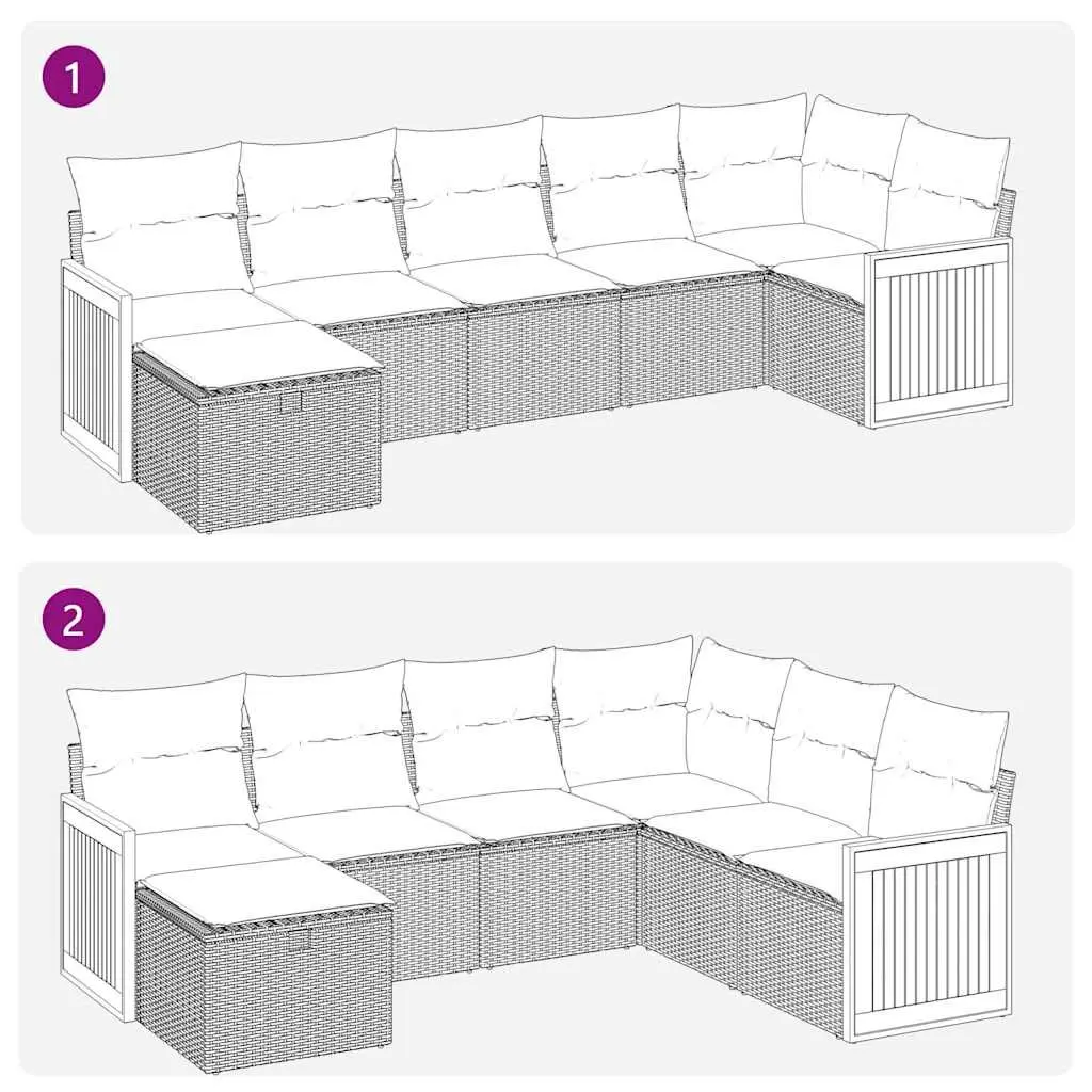 7 Piece Garden Sofa Set Grey Poly Rattan Outdoor Furniture Patio Lounge Cushions