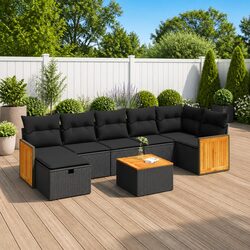 Garden Sofa Set 8 Piece Black Poly Rattan Outdoor Furniture Patio Chat Lounge