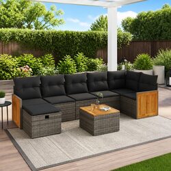 Garden Sofa Set 8 Piece Outdoor Furniture Grey Poly Rattan Patio Lounge with