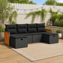 Garden Sofa Set 6 Piece Outdoor Patio Furniture Black Poly Rattan with Cushions