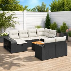 11-Piece Garden Sofa Set Black Outdoor Furniture Patio with Storage Cushions