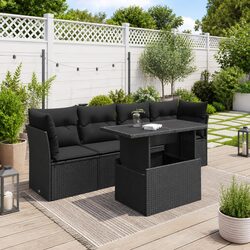 5 Piece Outdoor Garden Sofa Set with Storage Cushions Black Patio Furniture