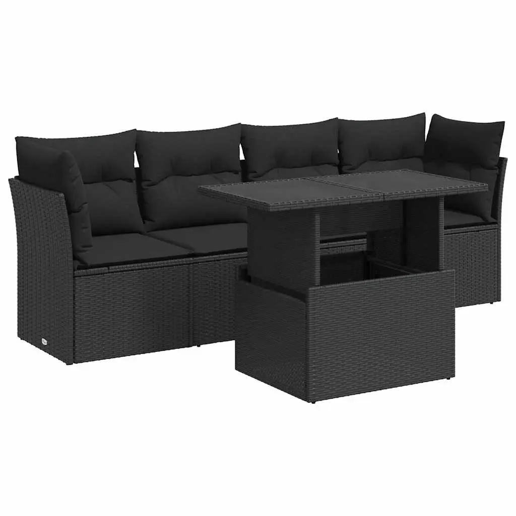 5 Piece Outdoor Garden Sofa Set with Storage Cushions Black Patio Furniture