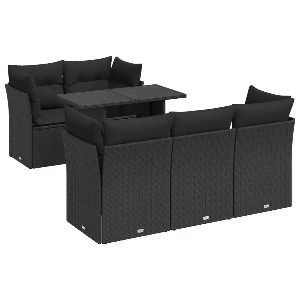6 Piece Garden Sofa Set with Storage Cushions Black Outdoor Patio Furniture