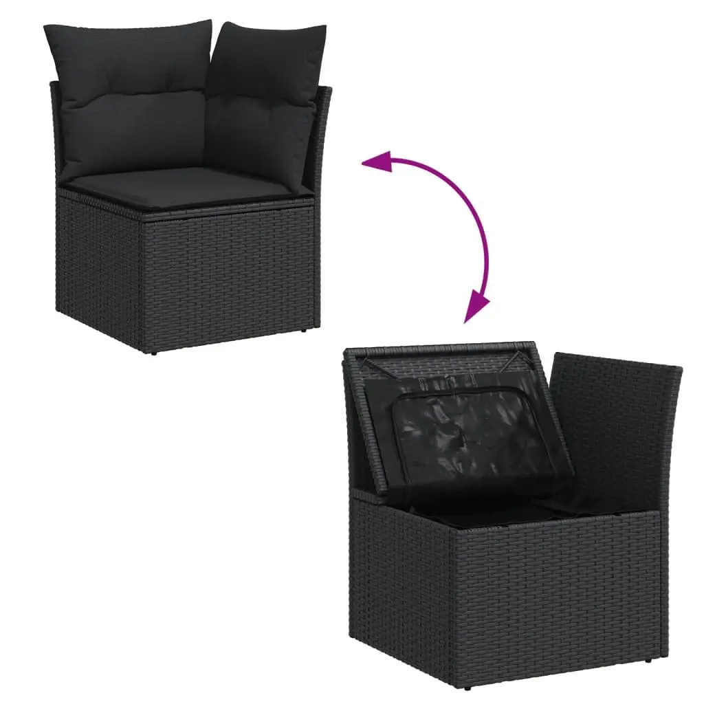 6 Piece Garden Sofa Set with Storage Cushions Black Outdoor Patio Furniture