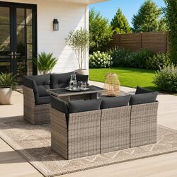 Garden Sofa Set 6 Piece Outdoor Furniture Grey Poly Rattan Patio Lounge with