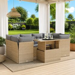 7 Piece Garden Sofa Set Outdoor Patio Furniture Beige Poly Rattan Lounge