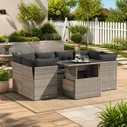 Garden Sofa Set 7 Piece Outdoor Furniture Grey Poly Rattan Patio Sectional