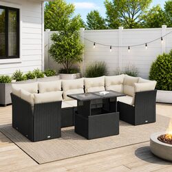 Garden Sofa Set 8 Piece Outdoor Furniture Black Poly Rattan Patio Seating with
