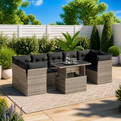 Garden Sofa Set 8 Piece Grey Poly Rattan Outdoor Furniture with Storage Cushions