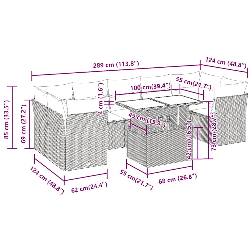 Garden Sofa Set 8 Piece Grey Poly Rattan Outdoor Furniture with Storage Cushions