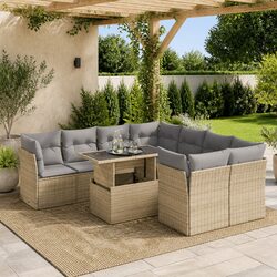 Outdoor Garden Sofa Set 9 Piece Beige Poly Rattan Patio Furniture with Storage