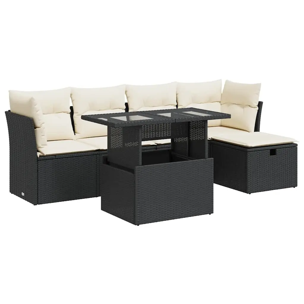 Garden Sofa Set with Cushions Adjustable Table Storage Function Black Poly Rattan Outdoor Furniture