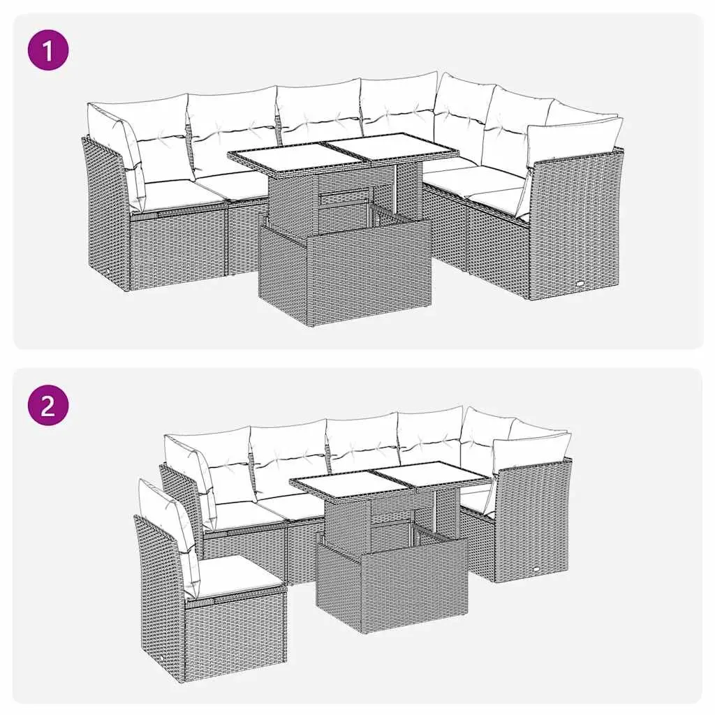 7 Piece Garden Sofa Set Outdoor Patio Furniture Black Poly Rattan with Cushions