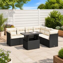 7 Piece Garden Sofa Set Outdoor Patio Furniture with Storage Cushions Black