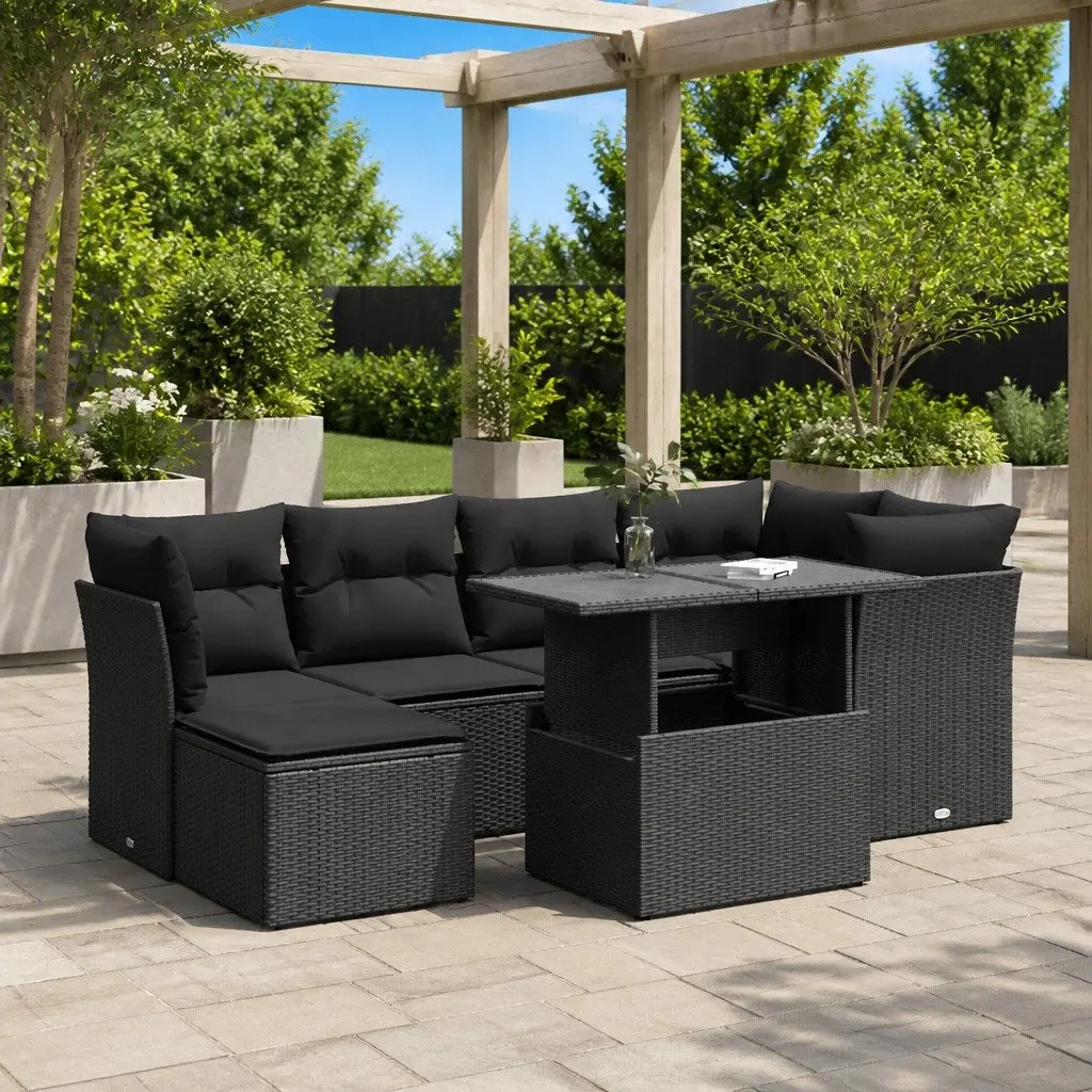 7 Piece Garden Sofa Set Outdoor Patio Furniture Storage Cushions Black