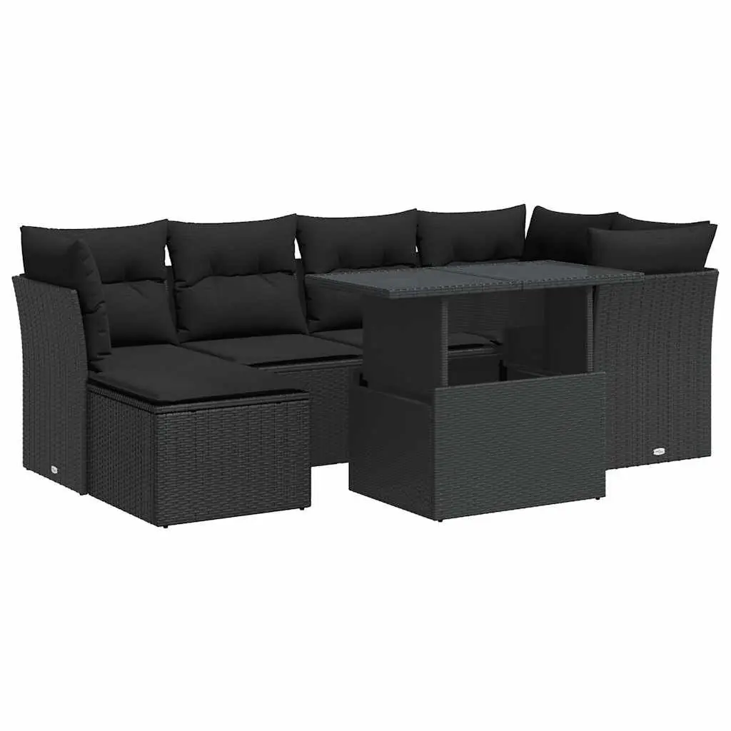7 Piece Garden Sofa Set Outdoor Patio Furniture Storage Cushions Black