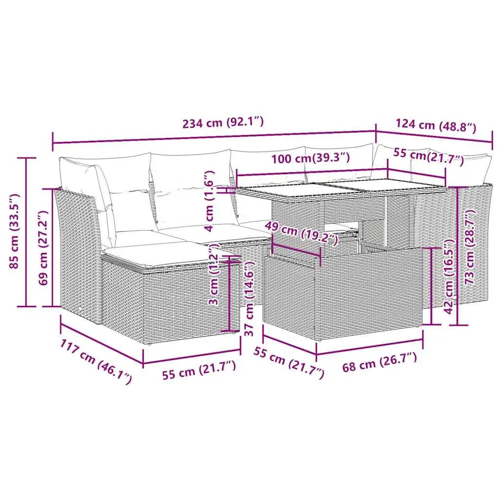 7 Piece Garden Sofa Set Outdoor Patio Furniture Storage Cushions Black
