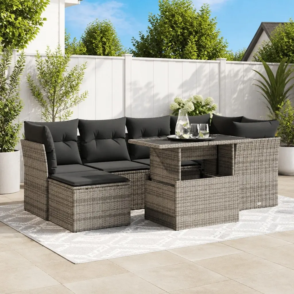 7 Piece Garden Sofa Set with Cushions Grey Outdoor Furniture Patio Sectional
