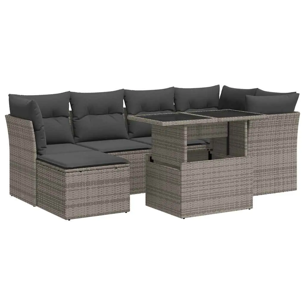 7 Piece Garden Sofa Set with Cushions Grey Outdoor Furniture Patio Sectional