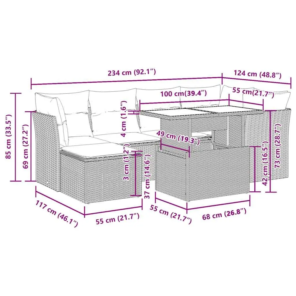 7 Piece Garden Sofa Set with Cushions Grey Outdoor Furniture Patio Sectional