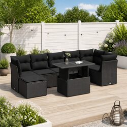 Garden Sofa Set 8 Piece Outdoor Furniture Patio Black Poly Rattan with Cushions