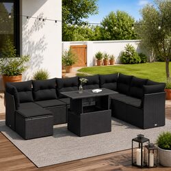 Garden Sofa Set 9 Piece Outdoor Furniture Black Rattan Sectional Patio Lounge