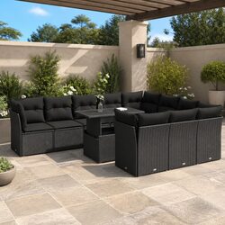 Garden Sofa Set 11 Piece Outdoor Furniture Black Poly Rattan Patio Sectional