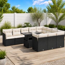 Garden Sofa Set 11 Piece Outdoor Patio Furniture Black Poly Rattan with Cushions