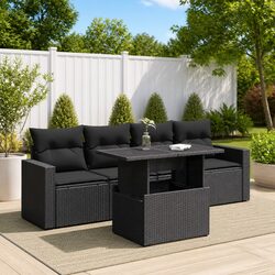 Garden Sofa Set 5 Piece Outdoor Furniture Patio Lounge Black Poly Rattan with