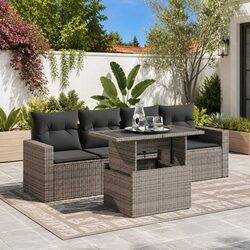 Garden Sofa Set 5 Piece Outdoor Furniture Grey Poly Rattan Patio Seating with