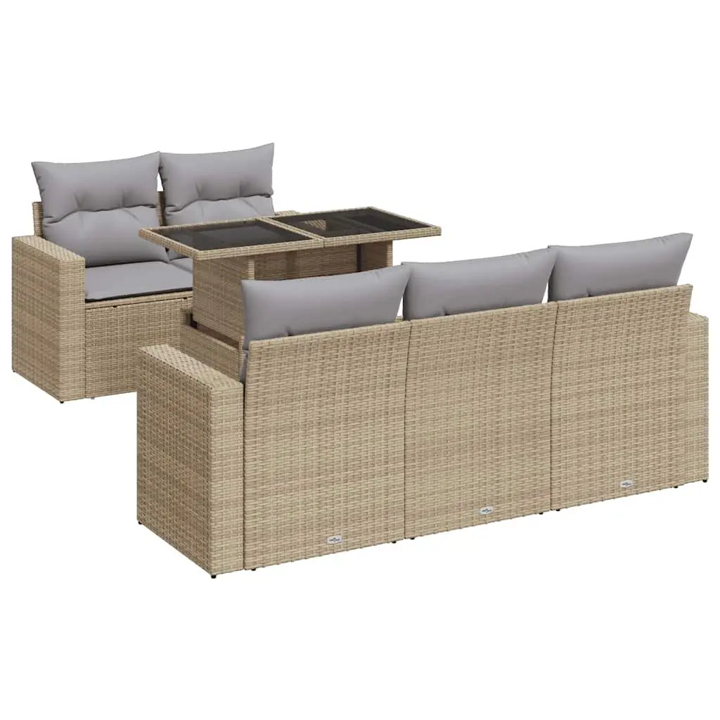 Garden Sofa Set 6 Piece Outdoor Furniture Beige PE Rattan Sectional Lounge
