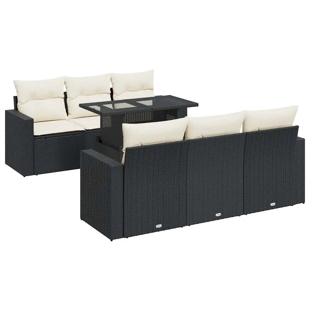 7 Piece Garden Sofa Set Outdoor Patio Furniture Black Rattan with Cushions