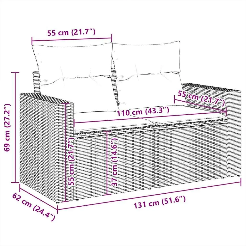 7 Piece Garden Sofa Set Outdoor Patio Furniture Black Rattan with Cushions
