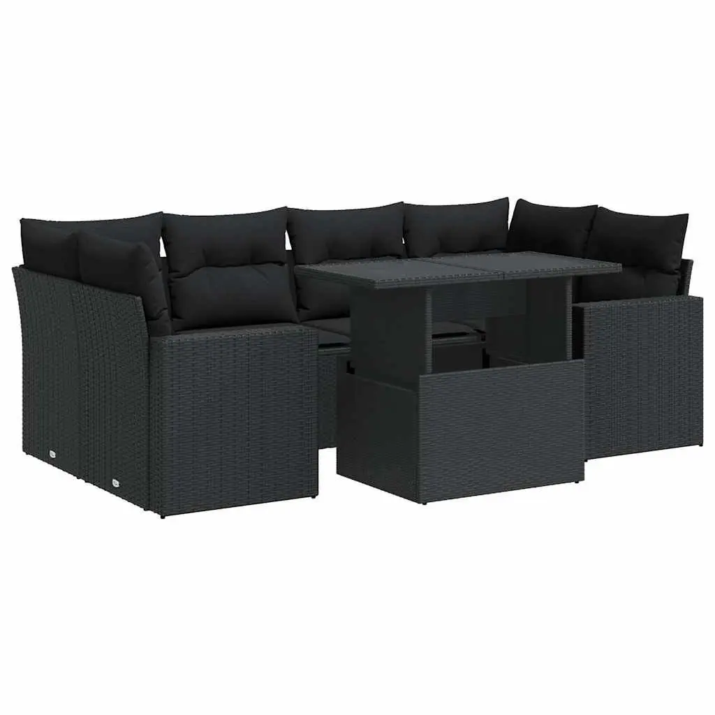 7 Piece Garden Sofa Set with Cushions Storage Black PE Rattan Outdoor Furniture