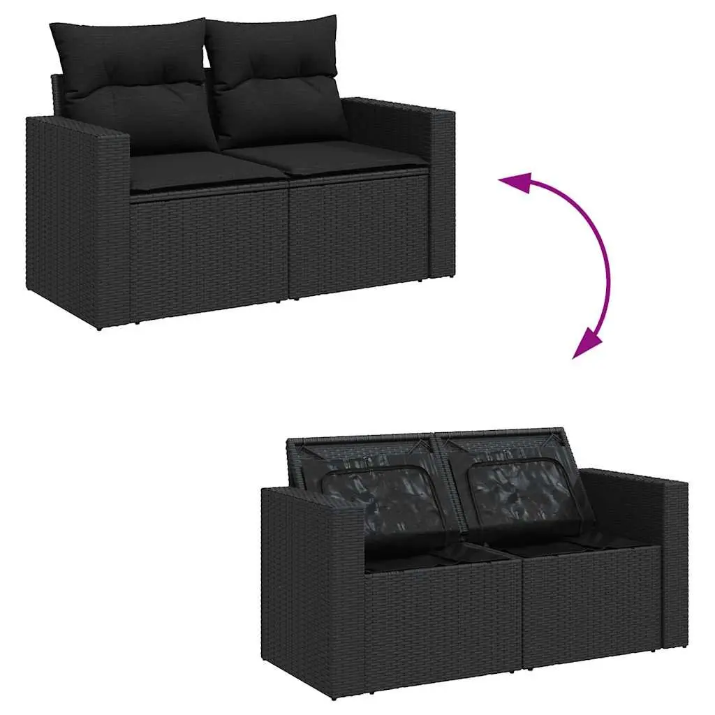 7 Piece Garden Sofa Set with Cushions Storage Black PE Rattan Outdoor Furniture