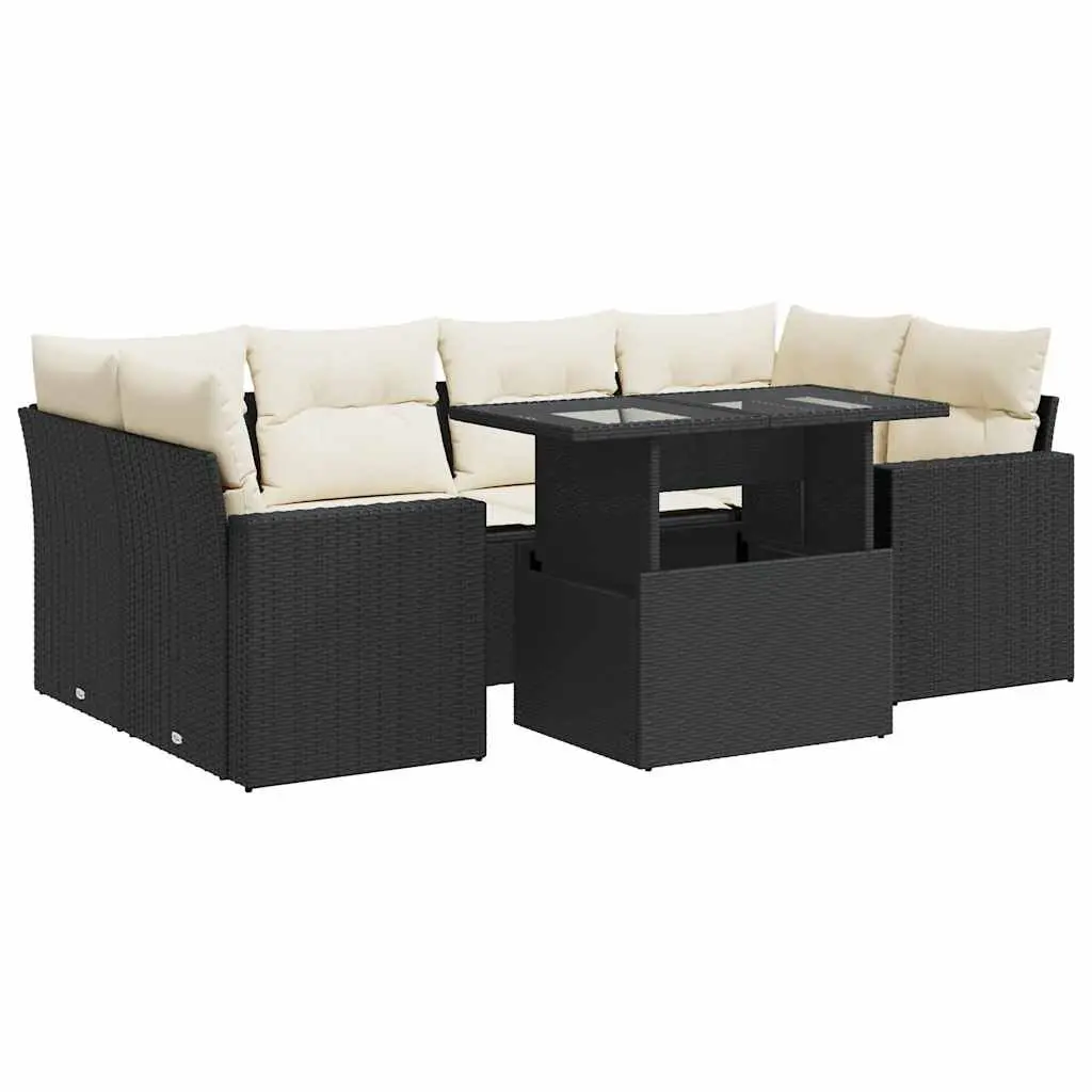 7 Piece Garden Sofa Set with Cushions Storage Black Outdoor Patio Furniture
