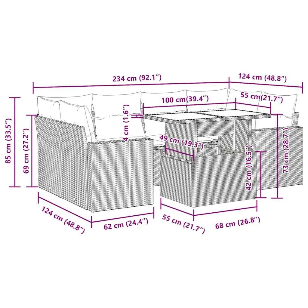 7 Piece Garden Sofa Set with Cushions Storage Black Outdoor Patio Furniture