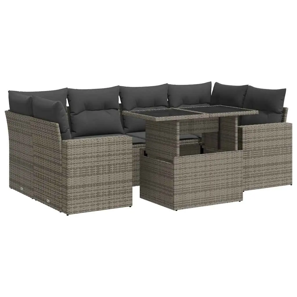 7 Piece Garden Sofa Set Grey Poly Rattan Patio Furniture Outdoor Lounge