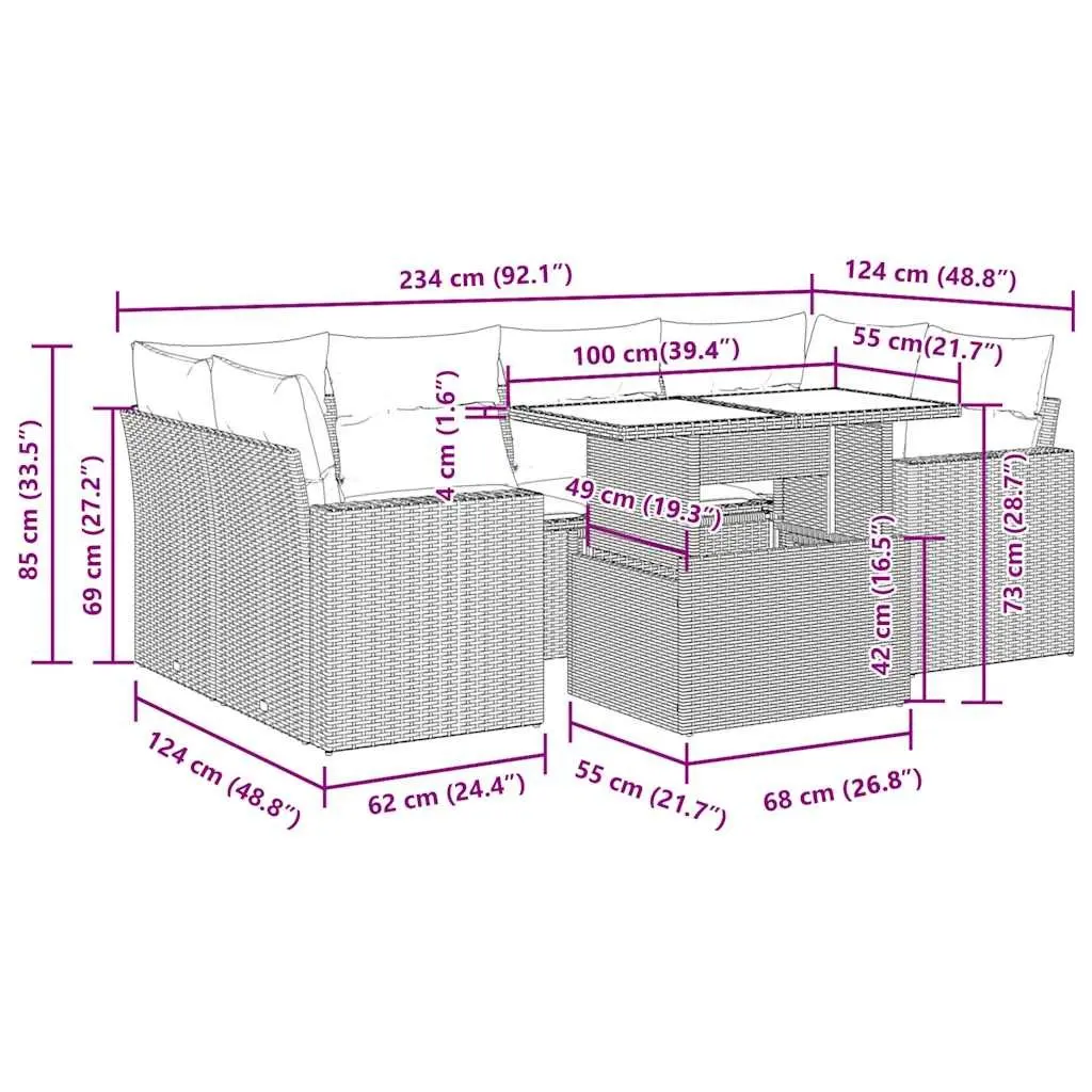 7 Piece Garden Sofa Set Grey Poly Rattan Patio Furniture Outdoor Lounge