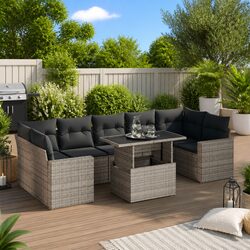 Garden Sofa Set 8 Piece Outdoor Furniture Grey Poly Rattan Patio Lounge Suite